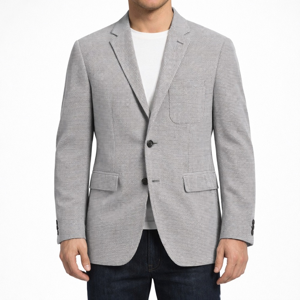 Haggar Blazer Mens 42R Seersucker Beige‎ White Check Three Button Sport Coat